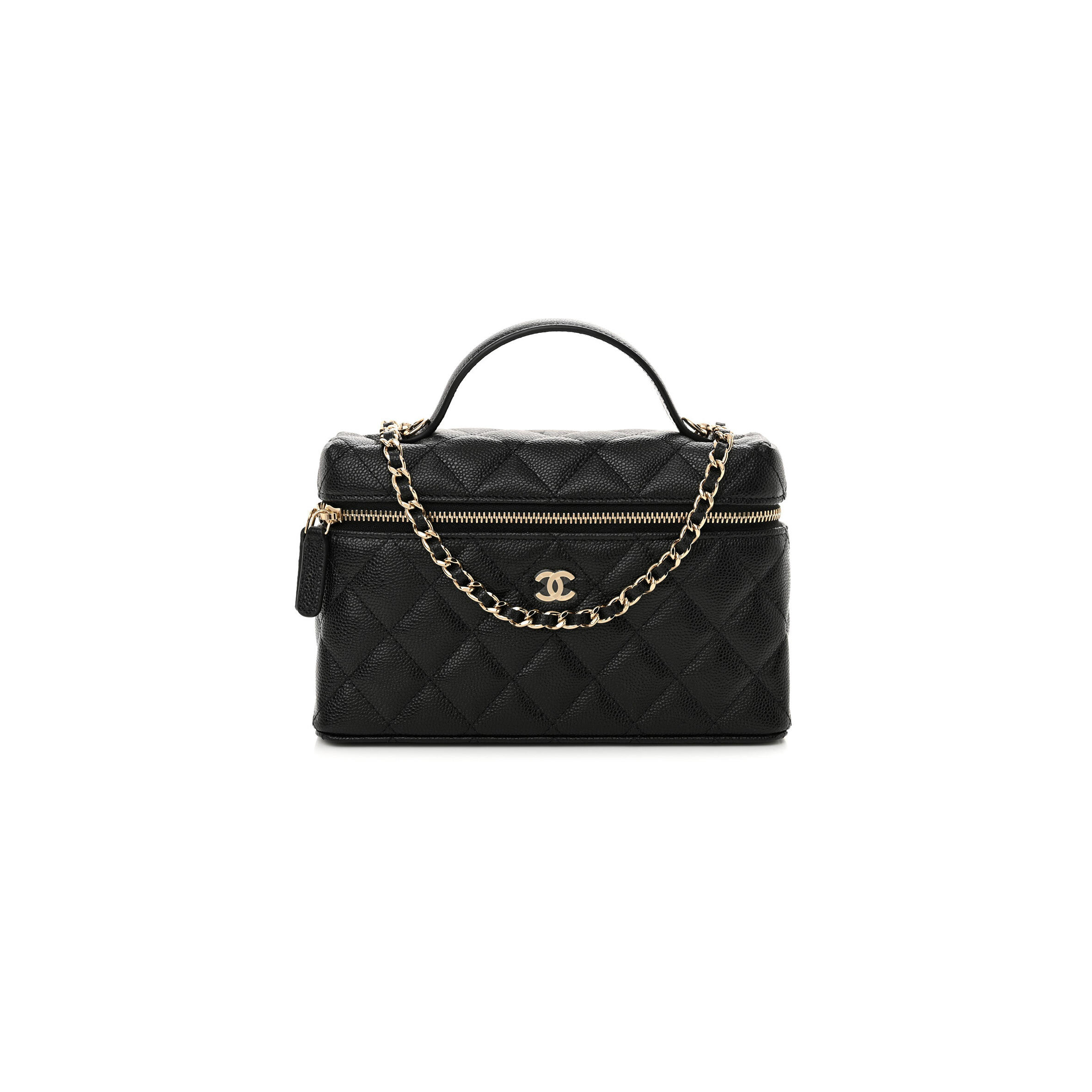 CHANEL MASTER CAVIAR QUILTED TOP HANDLE SLIM VANITY WITH CHAIN BLACK AP4385 (19.5*17*5cm)